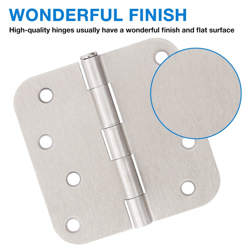 JIW 12 Pack Nickel Door Hinges Brushed Nickel 4 Inch Exterior/Interior/Front Door Hinge 4 Inch Silver 5/8""Radius Corner Residential Door Hardware Non-Removable Indoor Door Hinges 4""x4""Heavy Duty 8 Holes - Image 3